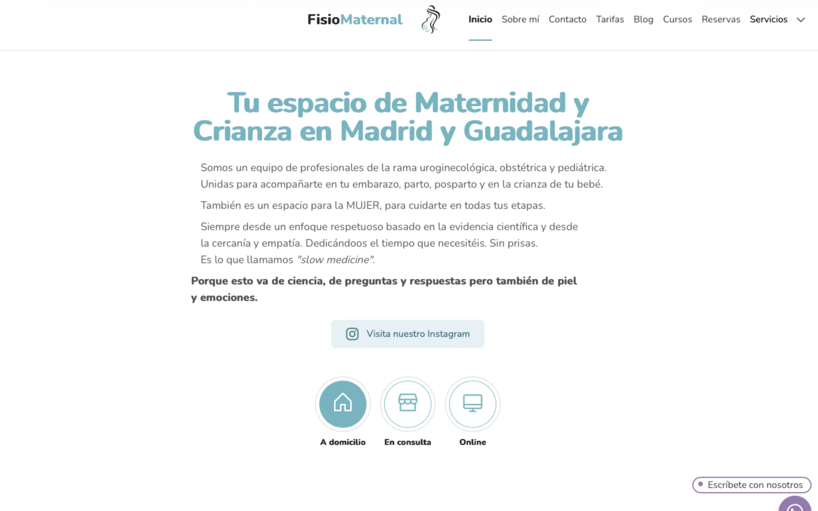 Página de Fisio Maternal con servicios de fisioterapia para embarazo y postparto