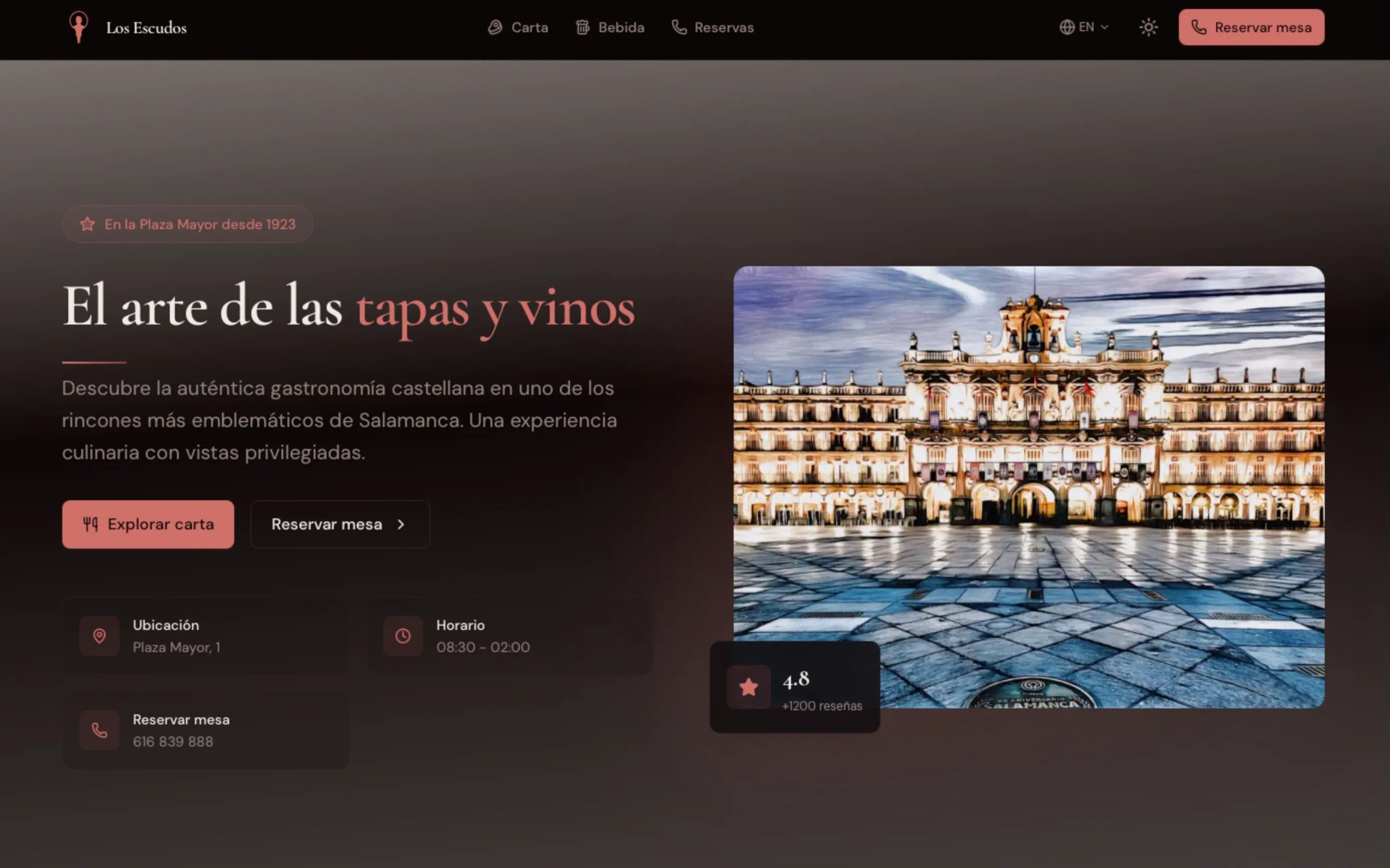Mesón Los Escudos website with traditional Castilian cuisine menu in Salamanca